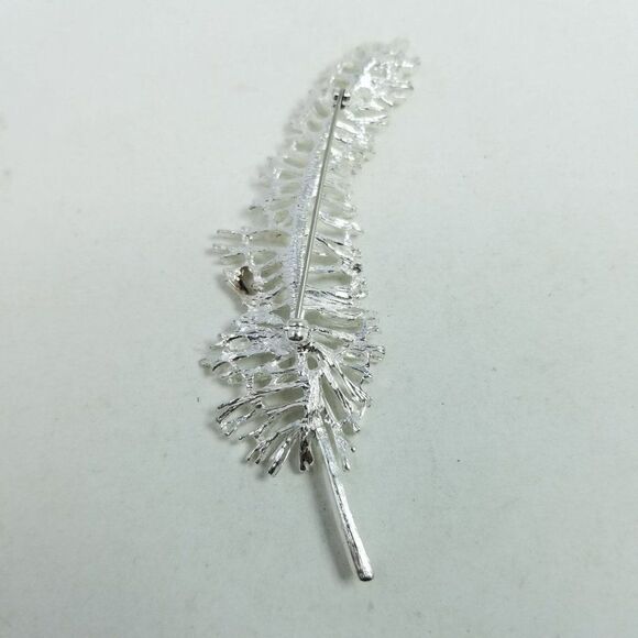 Vintage Feather Shape Silver Tone Brooch, Unique Design, Unisex Lapel Pin - Picture 3 of 5